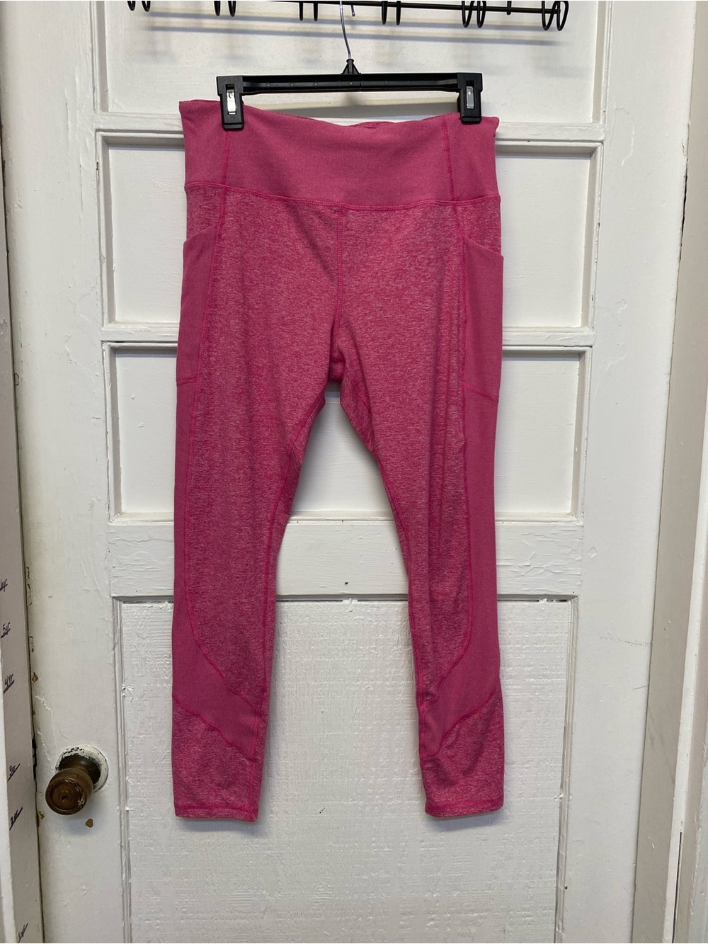 Members mark Pink Heathered Athletic Capri Leggings with Pockets WOMENS size L